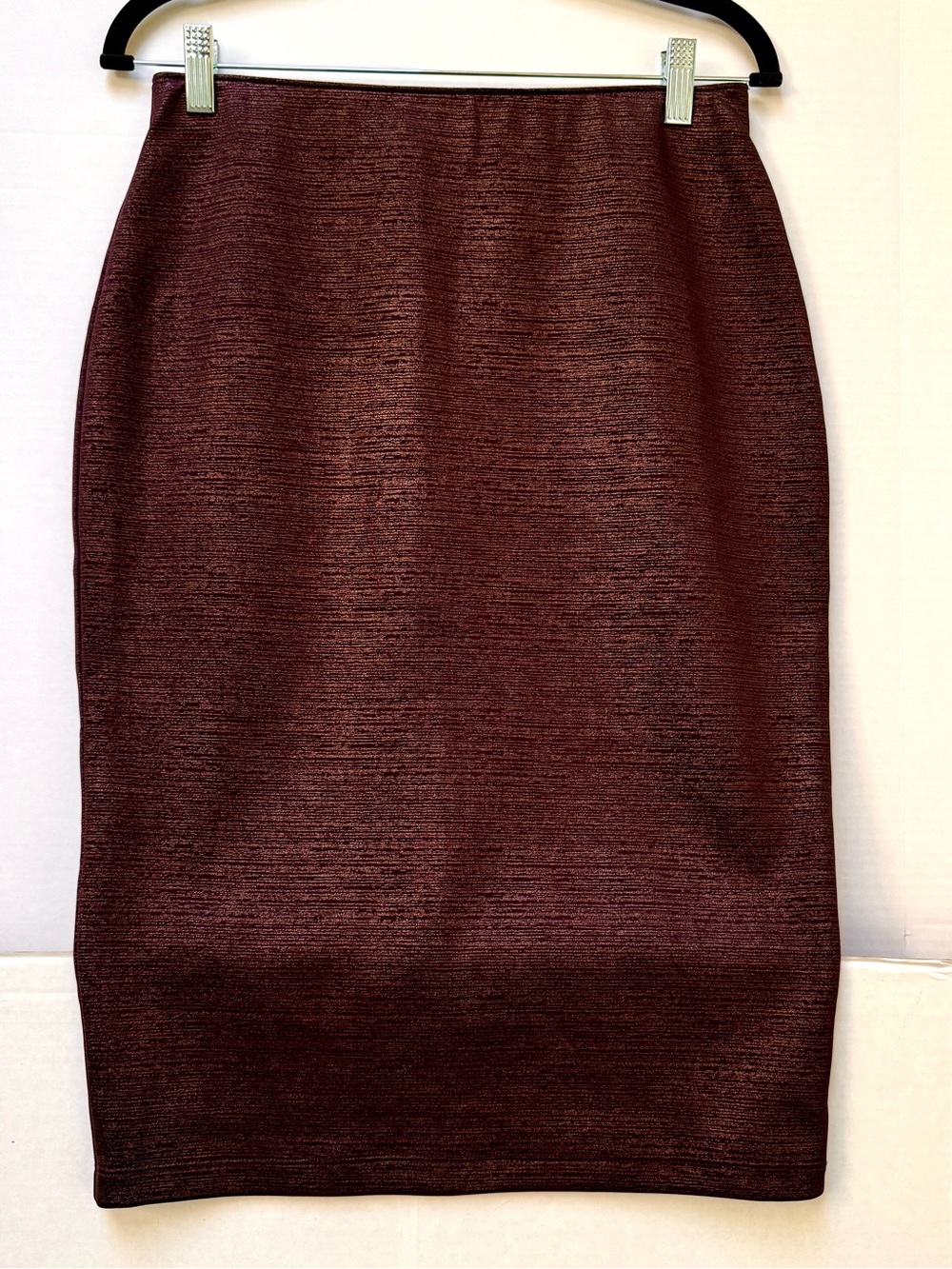 APT. 9 PENCIL SKIRT METALLIC BURGUNDY PLUM PURPLE PULL-ON MIDI MEDIUM VTG